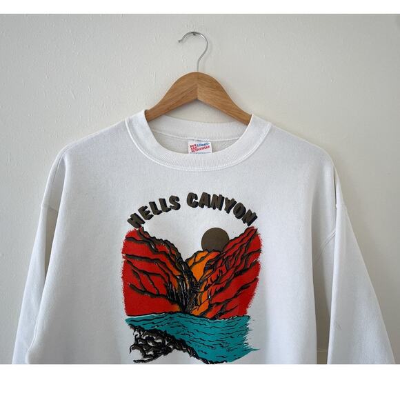 Vtg 90s HELLS CANYON Outdoor Nature Park Pullover Graphic Sweatshirt Hanes Sz XL - Picture 2 of 8